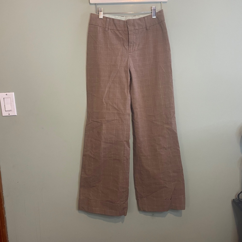 Gap Womens Wide Leg Plaid Career Work Flat‎ Front Trouser Pants Brown Size 1